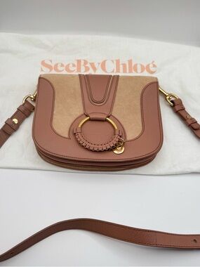 See By Chloé Hana Crossbody Bag Blush Pink Leather Suede Ring Hardware Dust Bag